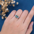 Oval cut Blue Green Sapphire Cluster Engagement Ring 