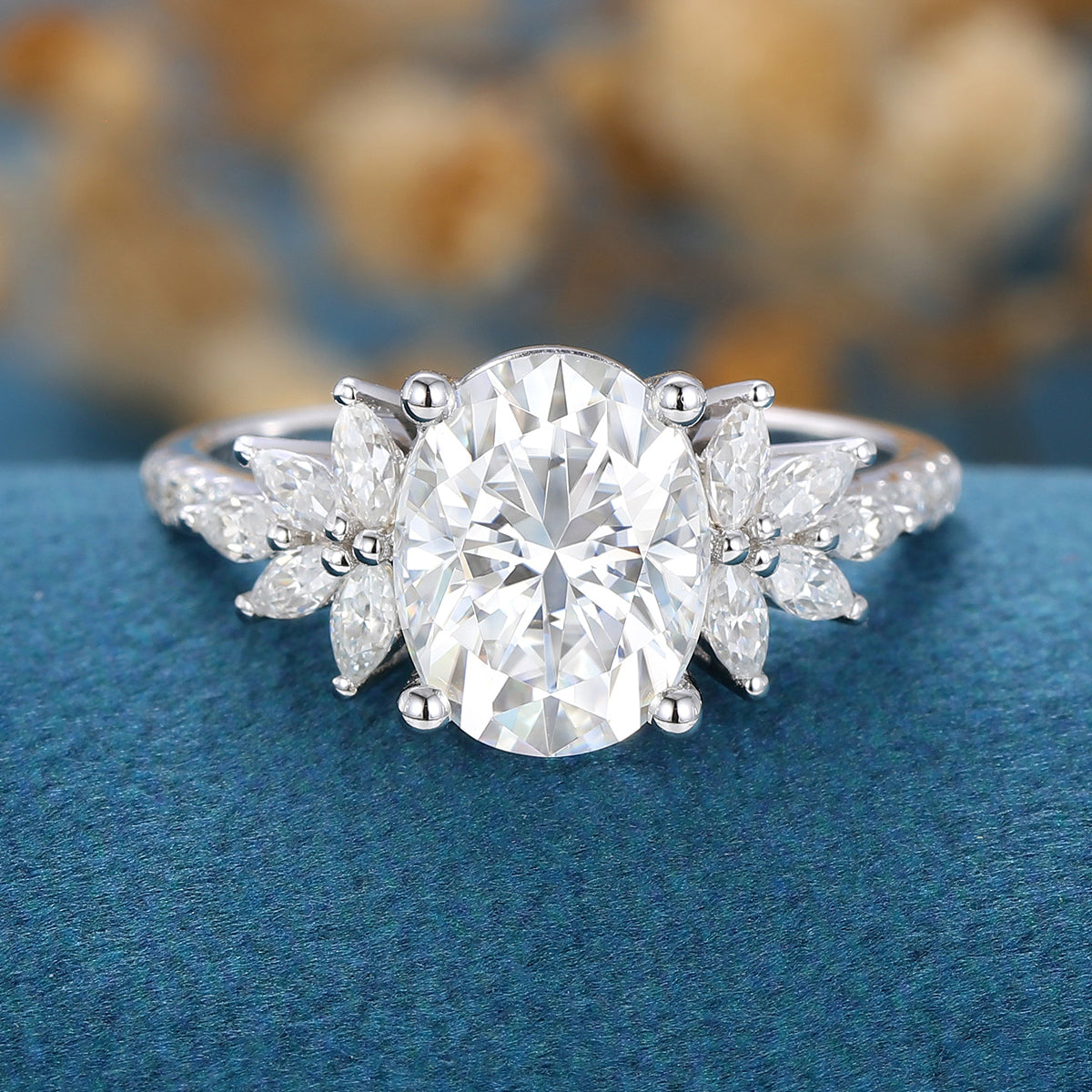 7*9mm Oval Cluster Moissanite Engagement ring 