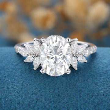 7*9mm Oval Cluster Moissanite Engagement ring 