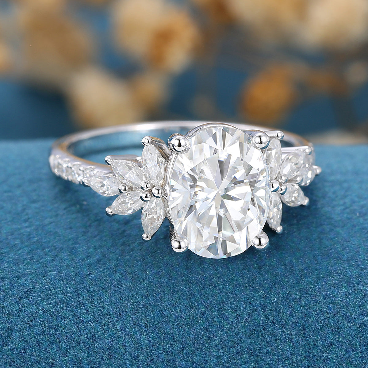 7*9mm Oval Cluster Moissanite Engagement ring 