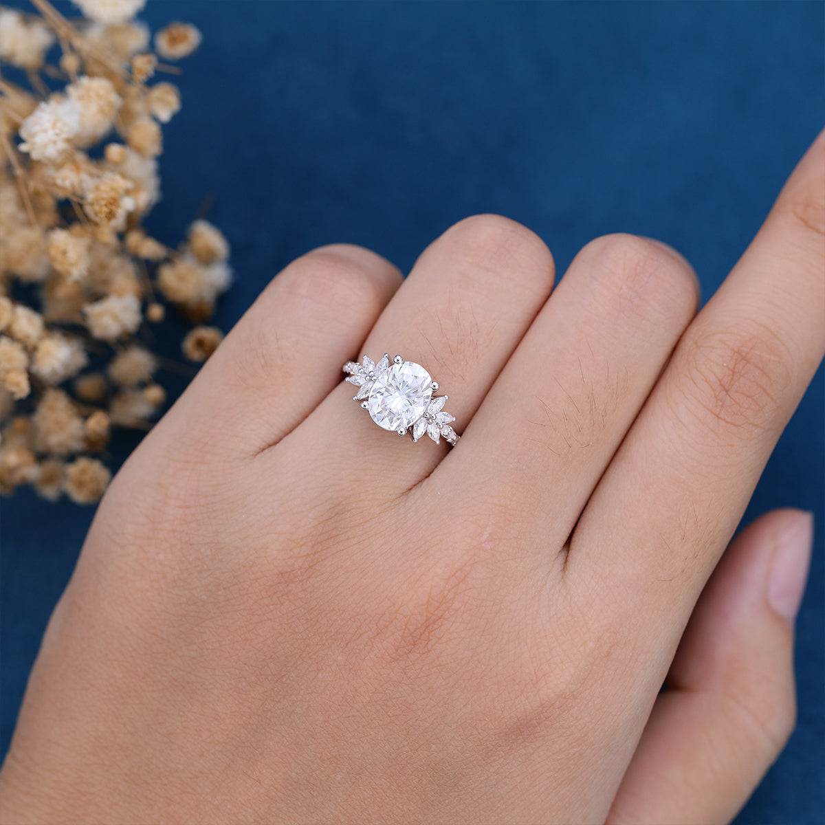 7*9mm Oval Cluster Moissanite Engagement ring 