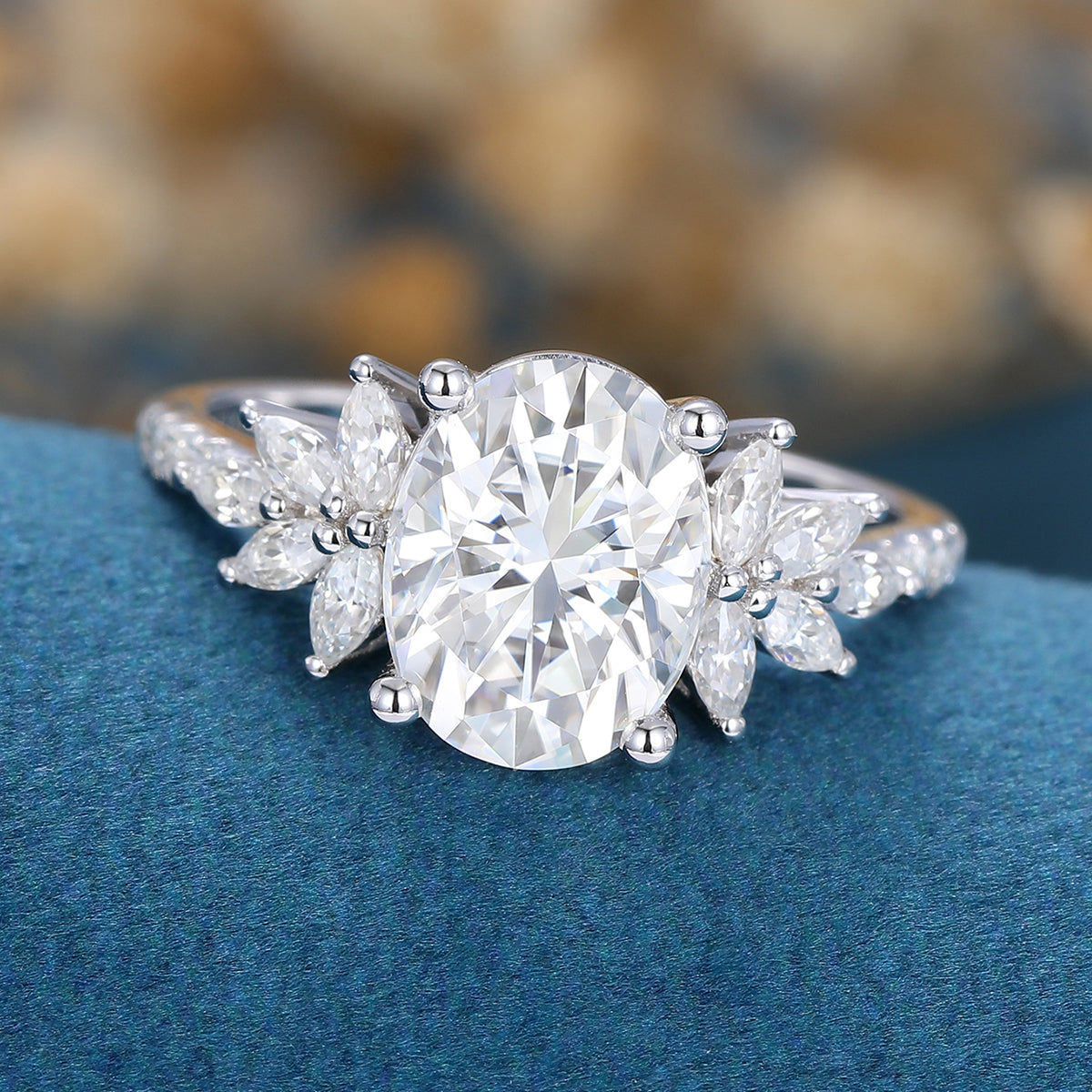 7*9mm Oval Cluster Moissanite Engagement ring 