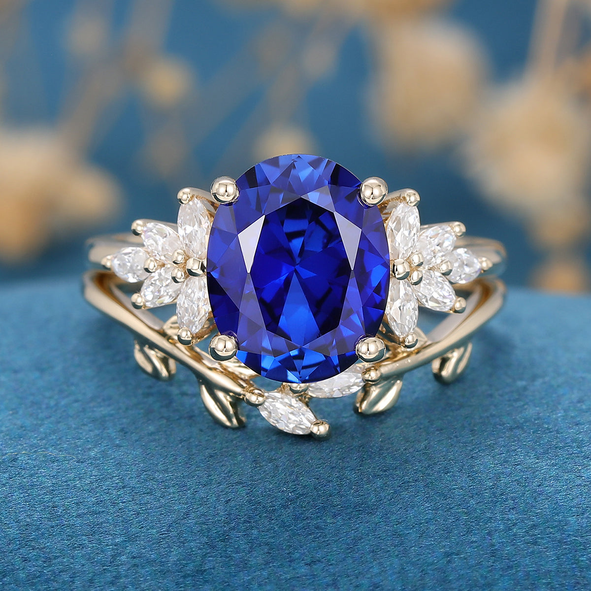 8*10mm Oval cut Sapphire Engagement ring Bridal Set 