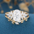 8*10mm Oval moissanite Cluster Engagement ring Bridal Set 