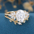 8*10mm Oval moissanite Cluster Engagement ring Bridal Set 