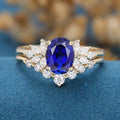 8*10mm Oval cut Sapphire Moissanite Engagement ring Bridal Set 