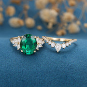8*10mm Oval cut emerald Engagement ring Bridal Set 
