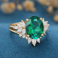 8*10mm Oval cut emerald Engagement ring Bridal Set 
