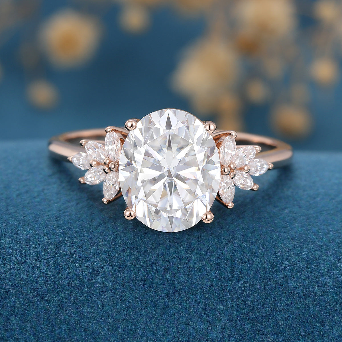 9*11mm 4 Carat Oval cut Moissanite Cluster Engagement ring 