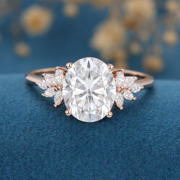 9*11mm 4 Carat Oval cut Moissanite Cluster Engagement ring 