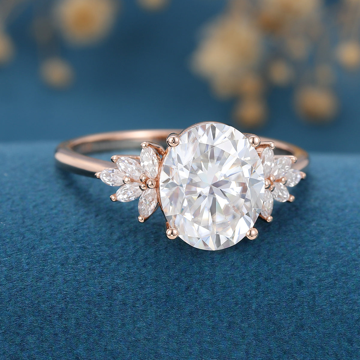 9*11mm 4 Carat Oval cut Moissanite Cluster Engagement ring 