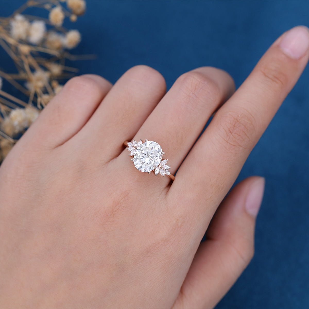 9*11mm 4 Carat Oval cut Moissanite Cluster Engagement ring 