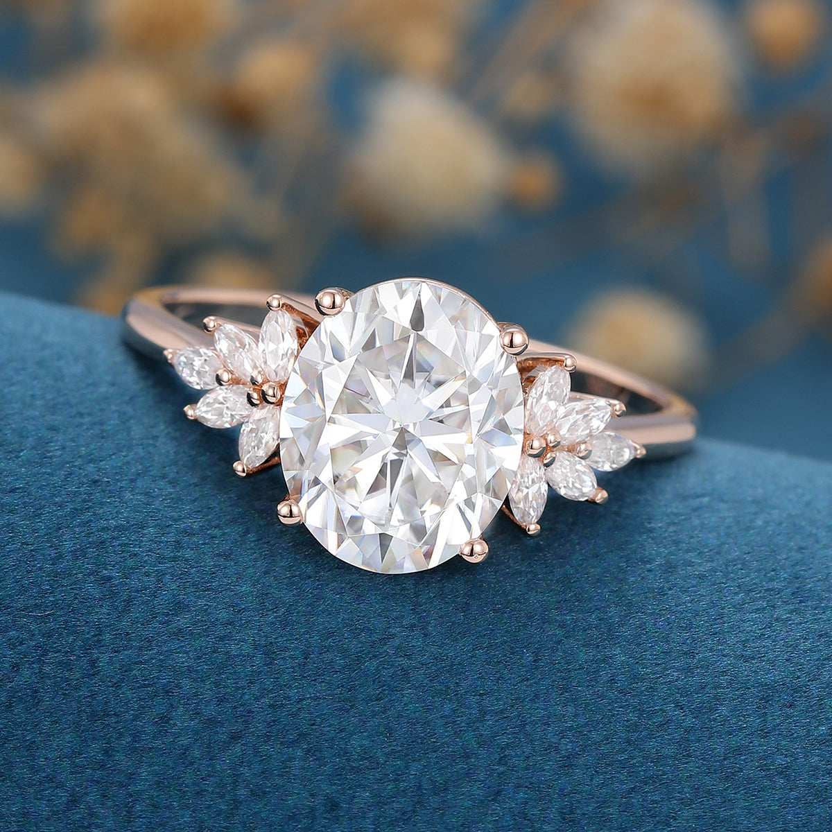 9*11mm 4 Carat Oval cut Moissanite Cluster Engagement ring 
