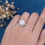 9*11mm Oval cut Moissanite Cluster Engagement ring Bridal Set 