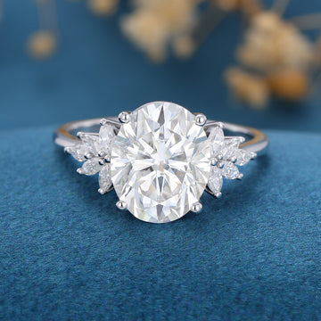 9*11mm Oval cut Moissanite Cluster Engagement ring 