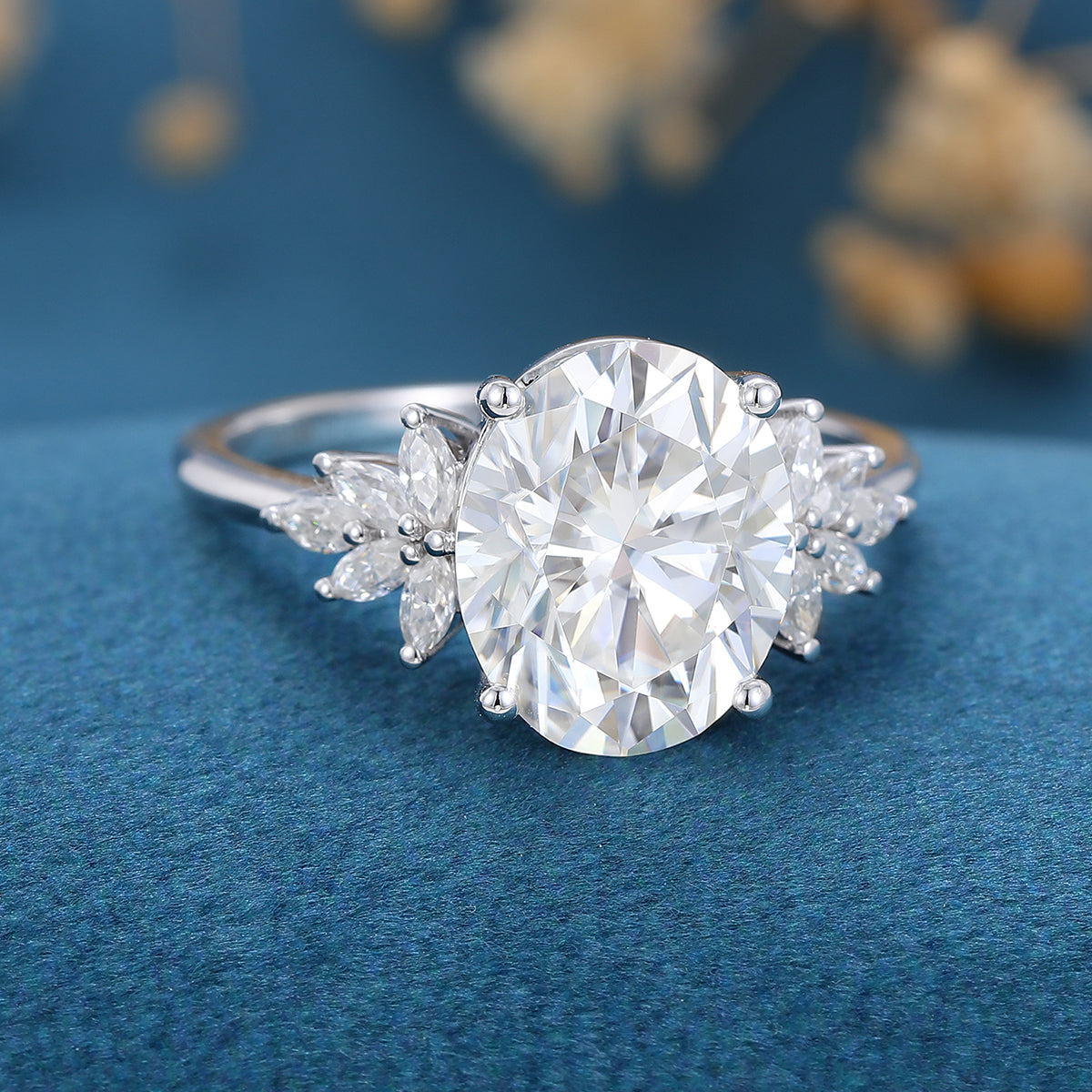9*11mm Oval cut Moissanite Cluster Engagement ring 