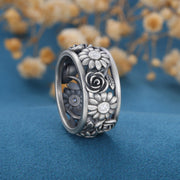 Antique Silver 925 Flower ring moissanite wedding band 