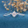 3PCS Oval cut Morganite Engagement ring Bridal Set 