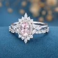 2PCS Oval cut Morganite Engagement ring Bridal Set 