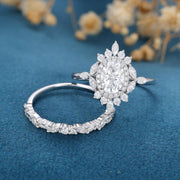 Oval cut Moissanite Engagement ring Bridal Set 