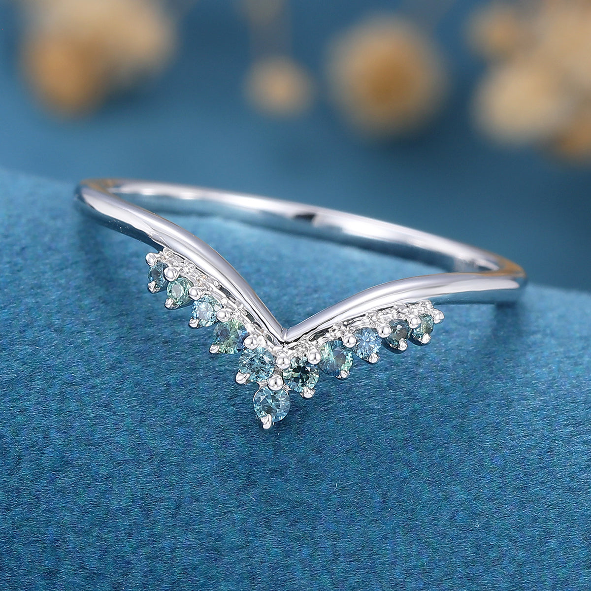 Curved sapphire store wedding band