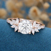 7mm Round cut Moissanite Cluster | Half Eternity Engagement ring 