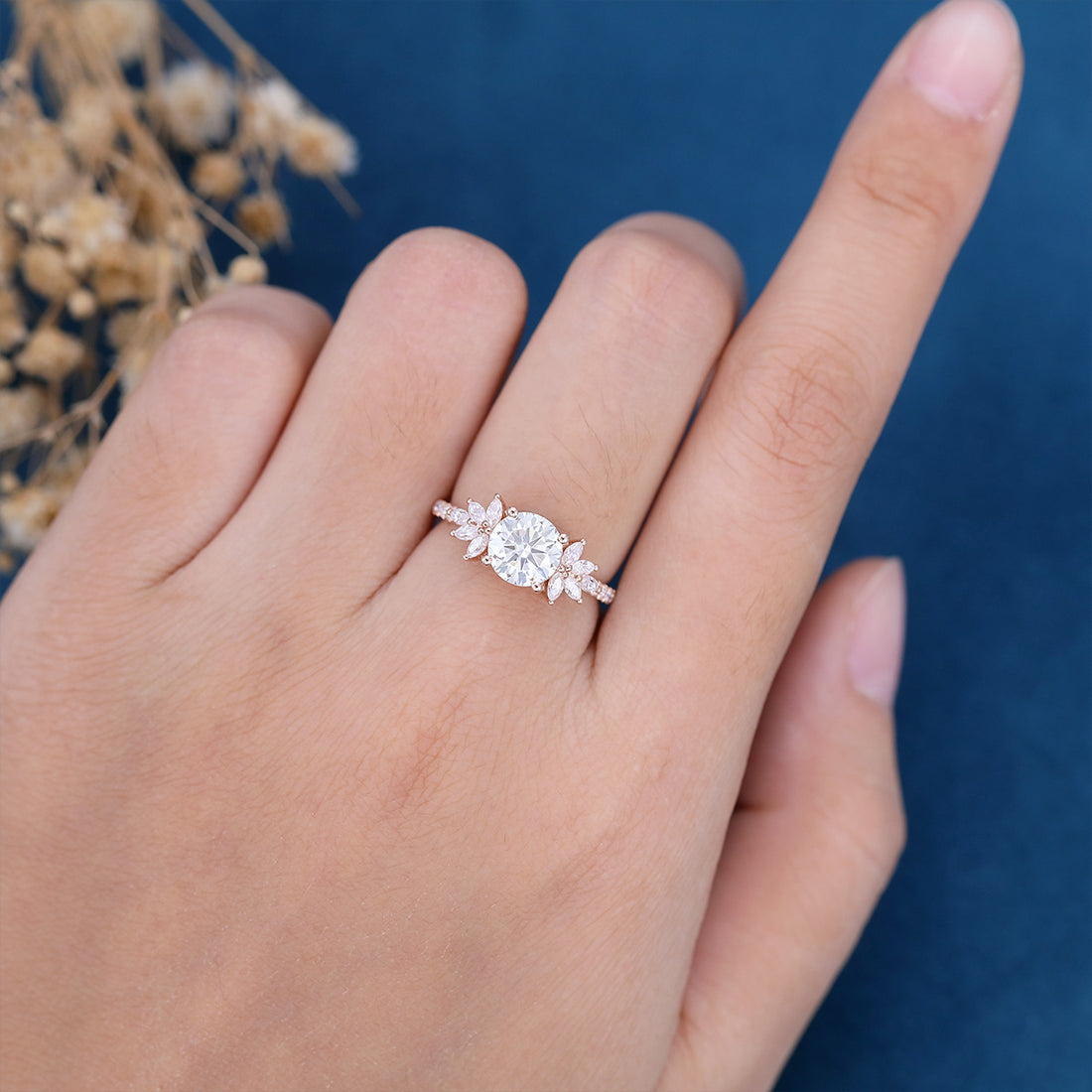 7mm Round cut Moissanite Cluster | Half Eternity Engagement ring