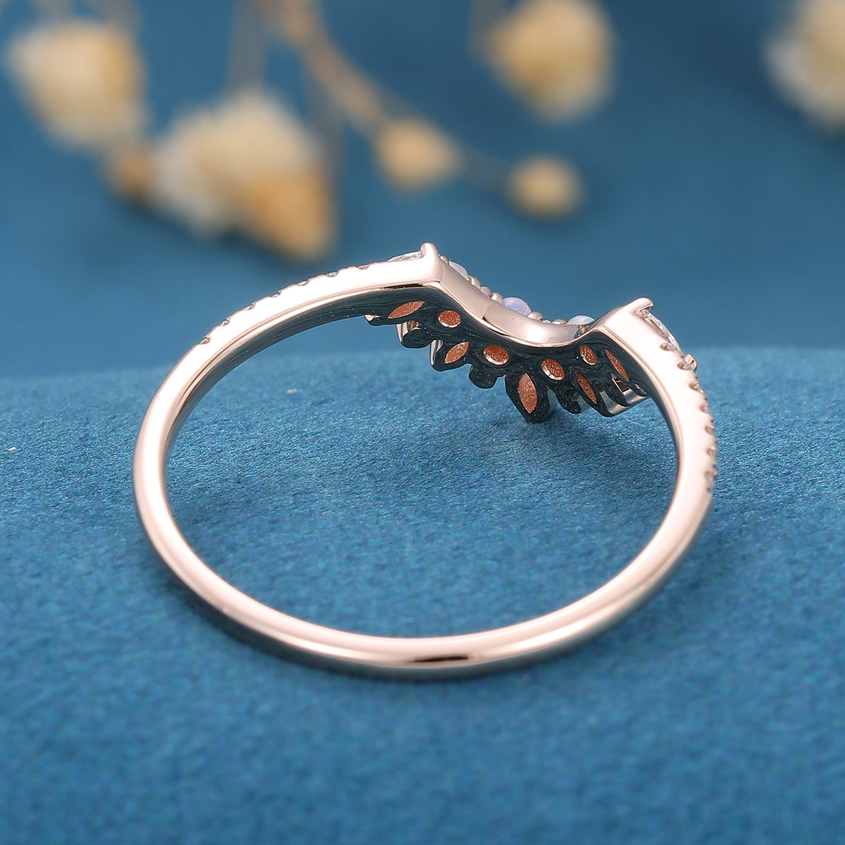 Moissanite | Opal | Moonstone Curved Wedding Band Ring 