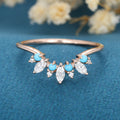 Marquise cut Moissanite /diamond | Turquoise Curved Wedding Band Ring 