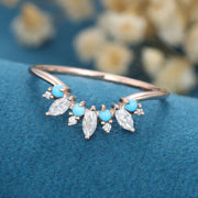 Marquise cut Moissanite /diamond | Turquoise Curved Wedding Band Ring 