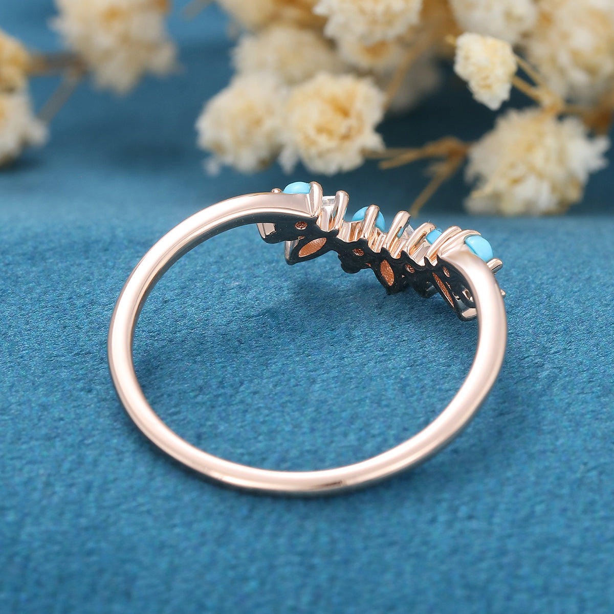 Marquise cut Moissanite /diamond | Turquoise Curved Wedding Band Ring 