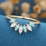 Marquise Moissanite/diamond | Turquoise Curved Wedding Band Ring 