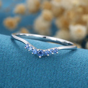 Natural sapphire Curved Wedding Band Ring 