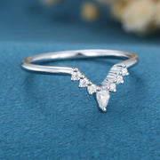 Pear shaped Moissanite | Diamond Curved Wedding Band Ring 