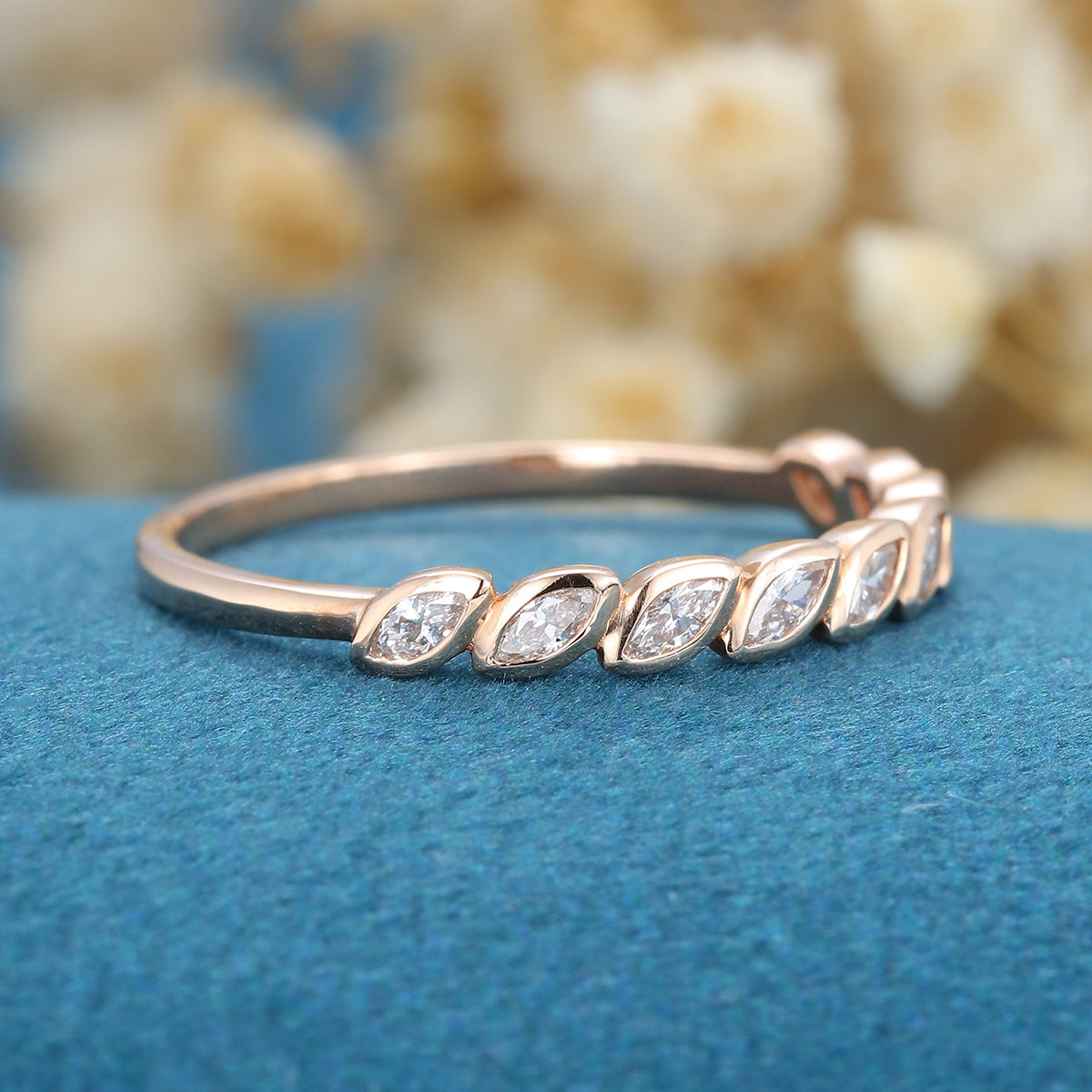 Marquise cut Moissanite | Diamond Haft Eternity Wedding Band 