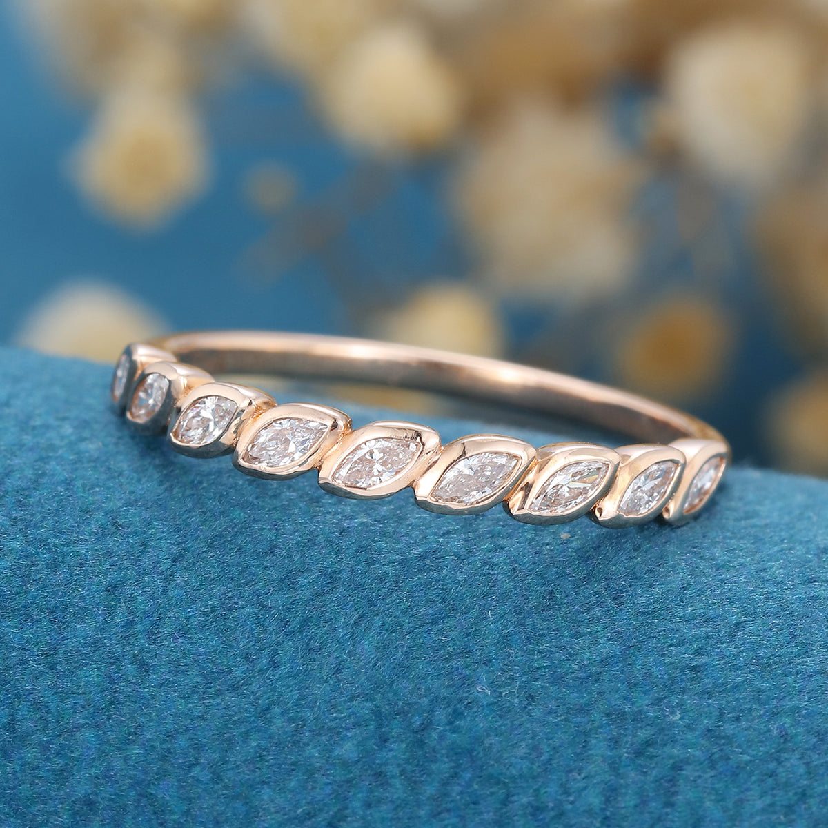 Marquise cut Moissanite | Diamond Haft Eternity Wedding Band 