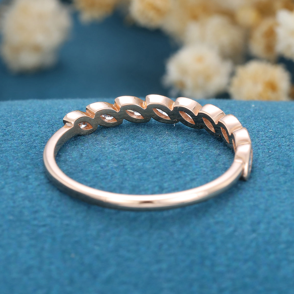 Marquise cut Moissanite | Diamond Haft Eternity Wedding Band 