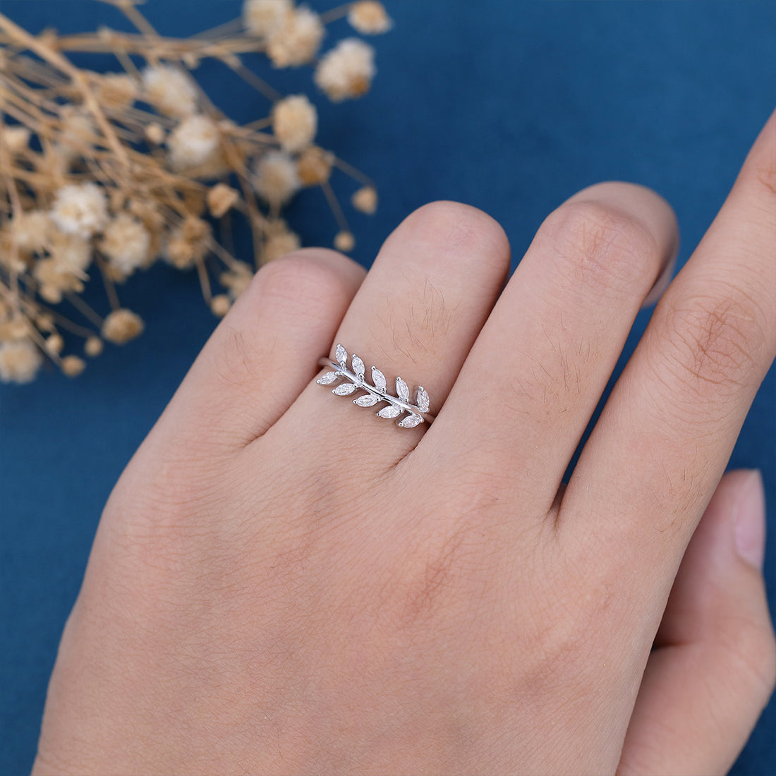 Marquise cut Moissanite | Diamond Leaf Wedding (Anniversary)Band 
