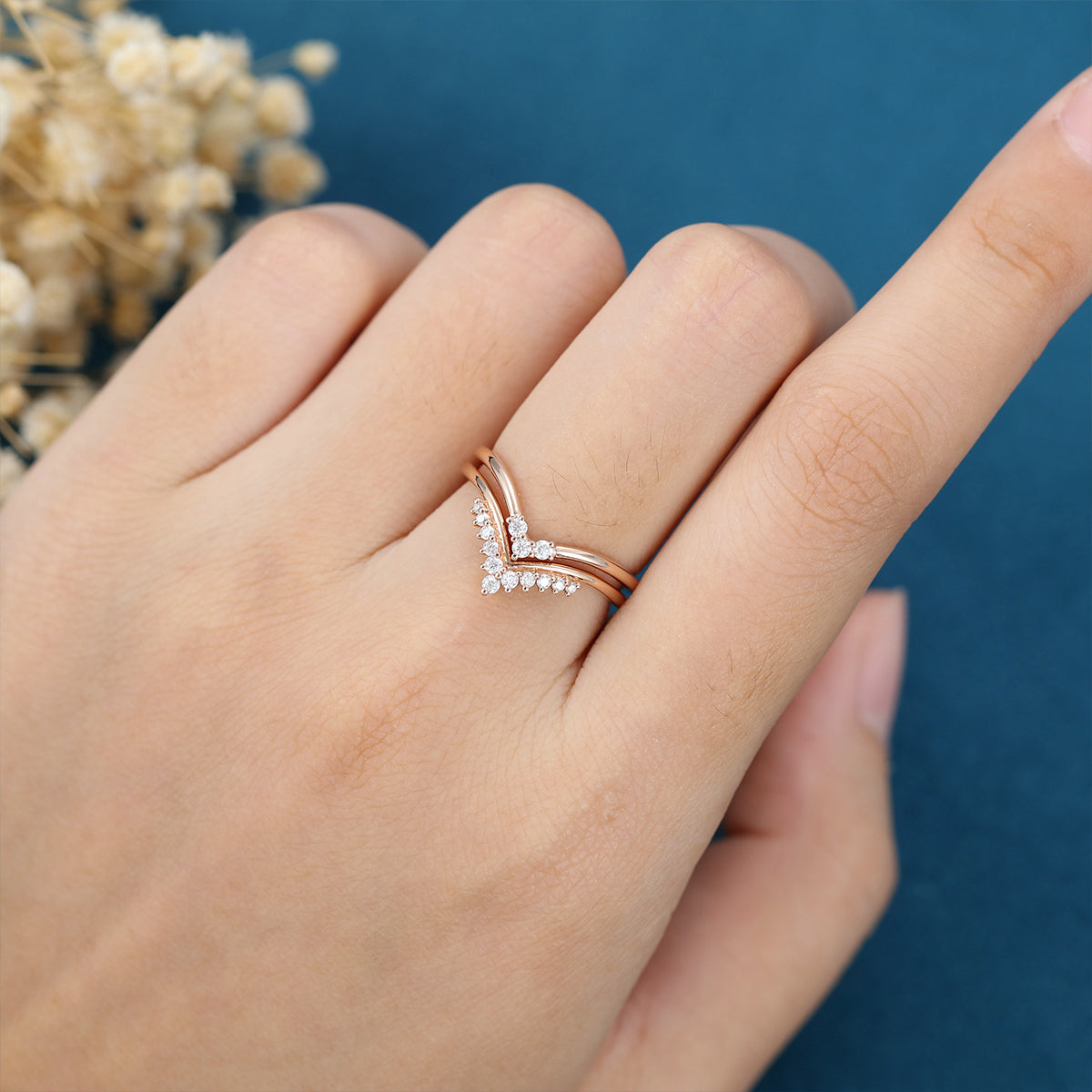 Double Diamond Curve Wedding Band Matching Engagement ring 