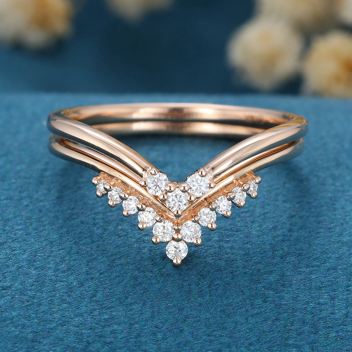 Double Diamond Curve Wedding Band Matching Engagement ring 
