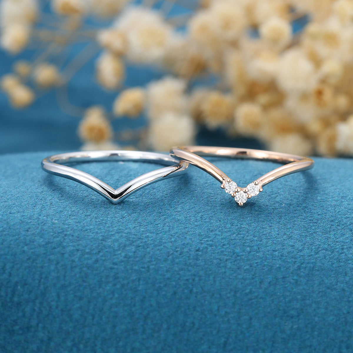 Double Diamond Curve Wedding Band Matching Engagement ring 