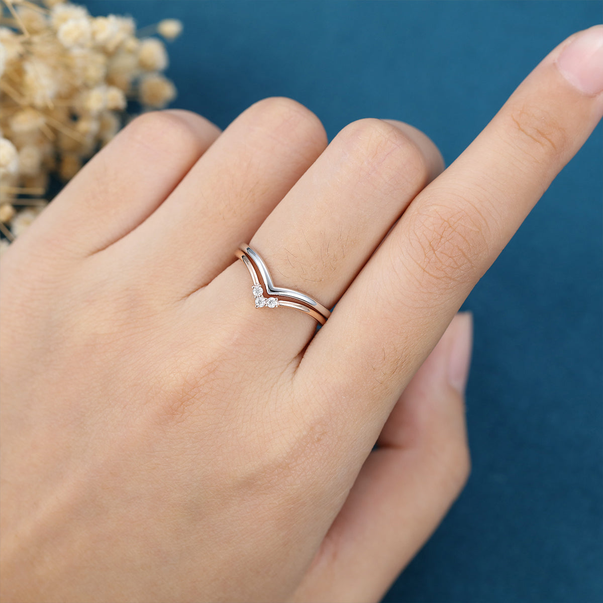 Double Diamond Curve Wedding Band Matching Engagement ring 