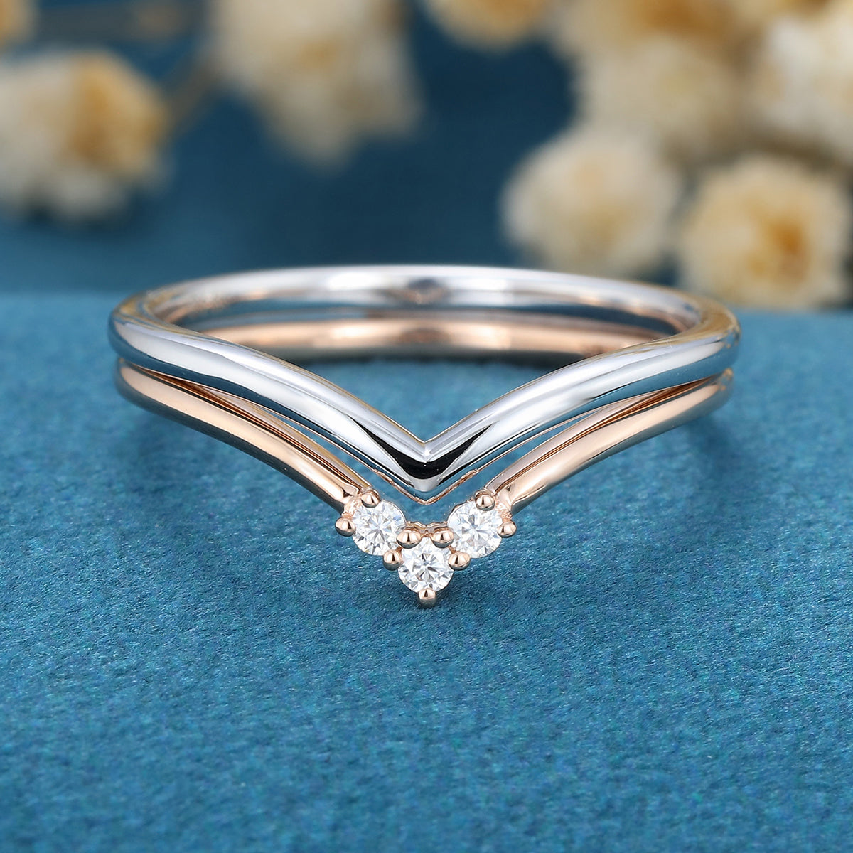 Double Diamond Curve Wedding Band Matching Engagement ring 