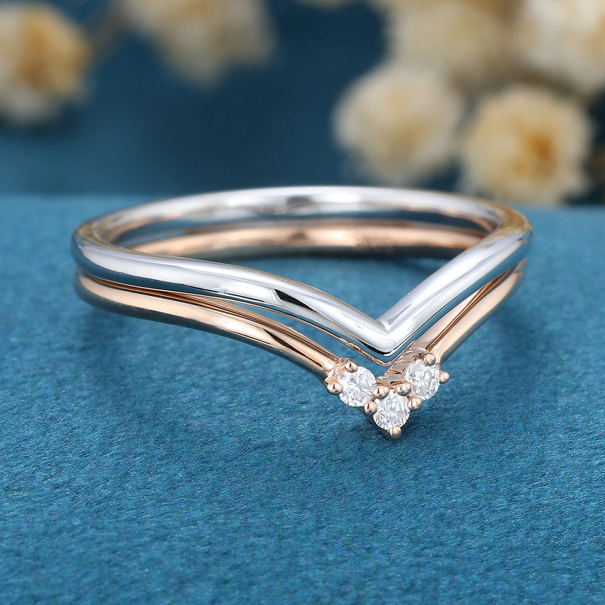 Double Diamond Curve Wedding Band Matching Engagement ring 