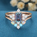Emerald Lab Alexandrite Cluster Engagement Bridal Set 