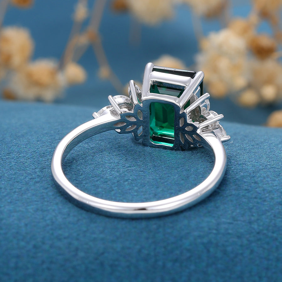 7*9mm Emerald cut Lab Emerald Engagement Ring 