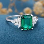 7*9mm Emerald cut Lab Emerald Engagement Ring 