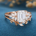 2PCS Emerald Cut Moissanite Cluster Engagement ring Bridal Set 