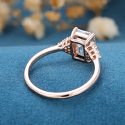 Emerald cut Moissanite  Cluster Engagement Ring 