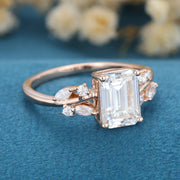 Emerald cut Moissanite Engagement ring Bridal Set 